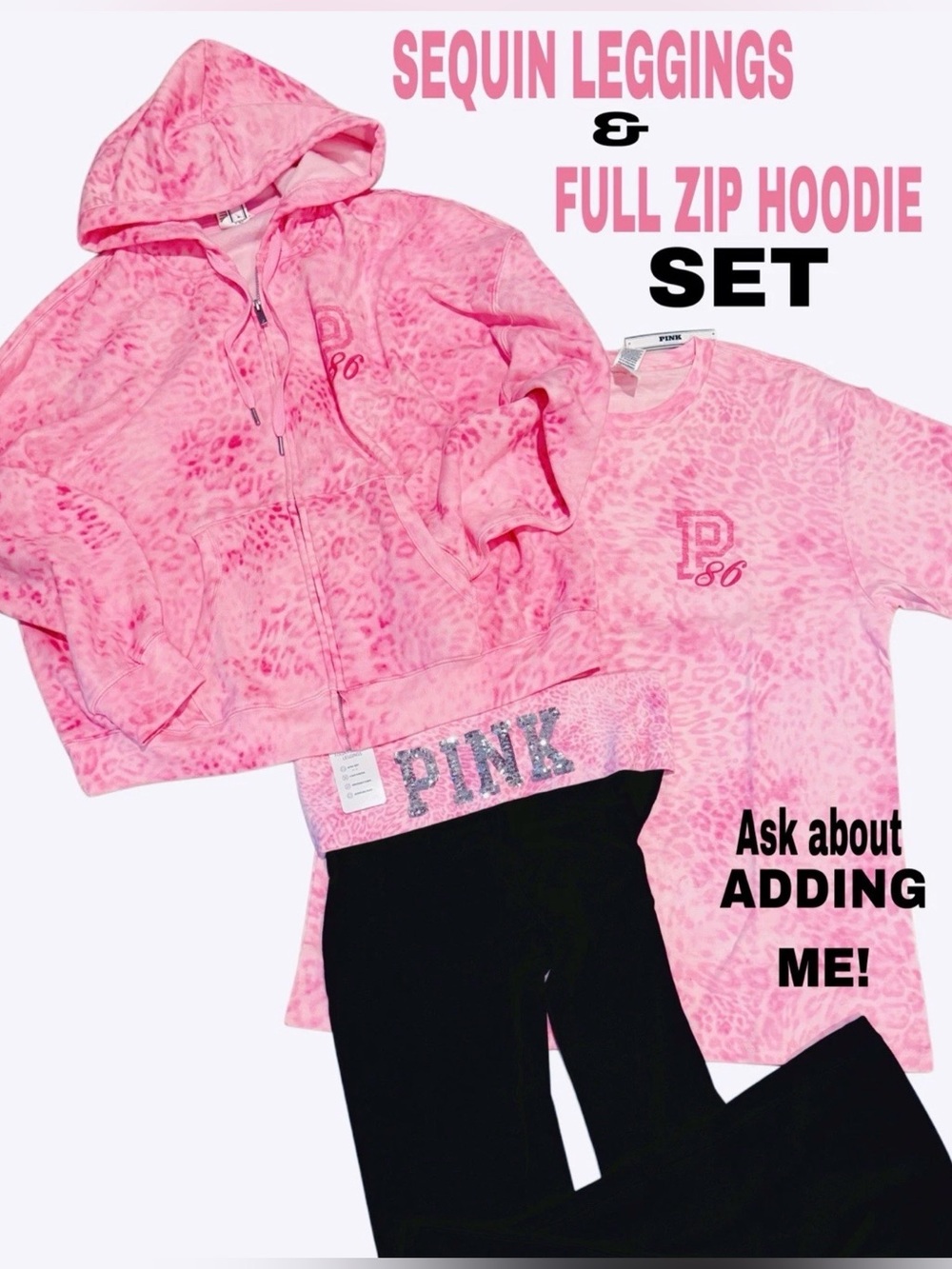 NEW VICTORIAS SECRET PINK HOODIE & BLING LEGGINGS 2PC SET XS-XL